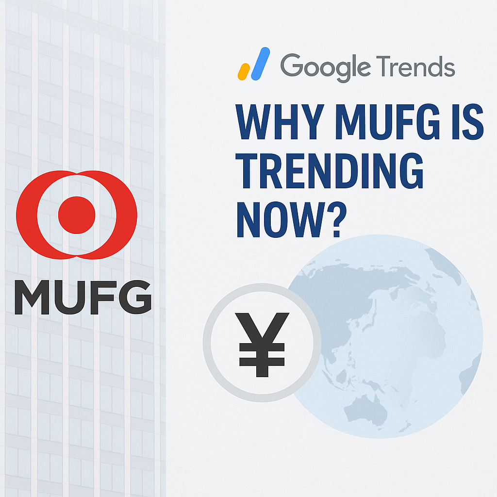 MUFG logo with Google Trends and Yen symbol on global finance background
