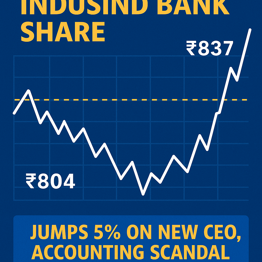 IndusInd Bank stock chart showing recent bounce from ₹804 to ₹837 after new CEO and past accounting issues